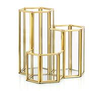Hipiwe Soporte de cristal para brochas de maquillaje con 3 ranuras, hexagonal dorado, para cosméticos, delineadores de ojos, expositor, organizador de maquillaje decorativo para el hogar, organizador
