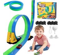 Hipódromo de carreras flexible para niños de 4,5 m, doble carril, portátil, con 4 coches, coche de carreras, juguete para interior y exterior, regalos para niños y niñas a partir de 3 años (azul y
