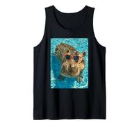 Hipopótamo Divertido con Gafas de Sol Natación de Verano Camiseta sin Mangas