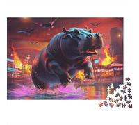 Hipopótamo Escena de Fuego Ciudad Puzzle de 1000 Piezas Puzzle para Adultos Agua Puzzle para Toda la Familia Regalo 38x26cm/1000pcs
