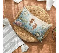 HipopóTamo Funda Cojin 50x70 Juego de 1, Vida Marina Rectangular Funda Almohada 70x50cm con Cremallera Oculta, Impermeable Lino Fundas Cojines, Fundas de Cojines para Cama Silla o Jardín Regalo 7-2973