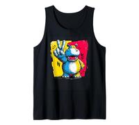 Hipopótamo Signo de Paz Retro Pop Personaje gráfico hipopótamo Camiseta sin Mangas