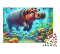 Hipopótamo Submarino Puzzle de 1000 Piezas Papel para Adultos Mundo Acuático Colorido Puzzle para Toda la Familia Relajación Enfoque Regalo 52x38cm/1000pcs
