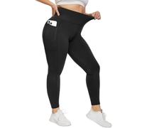 HIPOWER Leggings de cintura alta para mujer, tallas grandes, opacas, negras, largas, abdomen, tallas grandes, pantalones de deporte, elásticos, pantalones de yoga para correr, Negro con bolsillos, 4XL