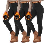 HIPOWER Pack de 3 leggings térmicas para mujer con bolsillos, forradas, de invierno, de cintura alta, de forro polar, cálidos, opacos, negros, para deporte, ropa interior térmica, pantalones para
