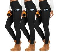 HIPOWER Pack de 3 leggings térmicos para mujer con bolsillos, con forro, de cintura alta, forro polar, cálidos, opacos, negros, ropa interior térmica, para correr, yoga, A-negro*3, XXXL