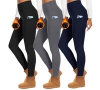 HIPOWER Pack de 3 leggings térmicos para mujer con bolsillos, con forro, de cintura alta, forro polar, cálidos, opacos, negros, ropa interior térmica, para correr, yoga, A-negro+gris+azul marino, S-M