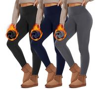 HIPOWER Pack de 3 leggings térmicos para mujer con bolsillos, con forro, de cintura alta, forro polar, cálidos, opacos, negros, ropa interior térmica, para correr, yoga, 2-negro+gris+azul marino, S-M