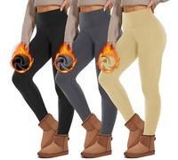 HIPOWER Pack de 3 leggings térmicos para mujer, forrados de invierno, cintura alta, forro polar, cálidos, opacos, negros, pantalones de deporte, ropa interior térmica, pantalones de yoga,