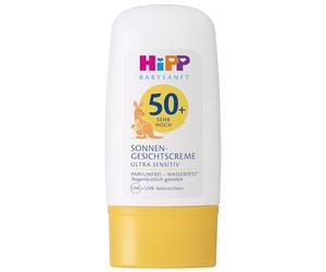 HiPP Babysanft Crema facial Sunnen SPF 50+, sin perfume y resistente al agua, ideal para pieles sensibles de bebés y niños, 30 ml