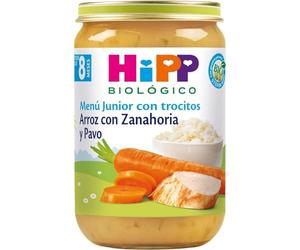 HiPP Biológico - Tarrito De Arroz Con Zanahoria y Pavo BIO - Menú Junior con Trocitos - 220g - Ingredientes de Producción Ecológica - Sin Gluten - A Partir de 8 Meses