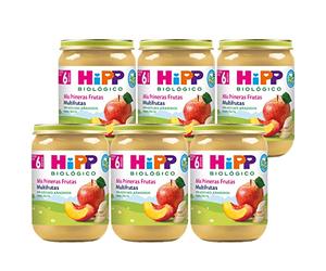 HiPP Biológico - Tarrito Multifrutas BIO - Pack 6 x 190g - 100% Fruta - Manzana, Melocotón, Plátano - Naturalmente dulce - Sin Azúcar Añadido - Apto Para Bebés A Partir de los 4 Meses