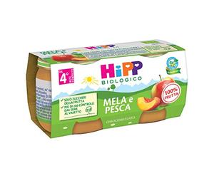 HiPP Omogeneizzato Biologico di Mela e Pesca dai 4+ Mesi, 2 x 80g