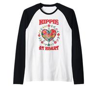 Hippie at Heart Camisa Retro Floral Love Heart Peace Style Camiseta Manga Raglan