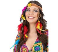 Smiffys Tocado hippie de atrapasueños con plumas y flores, disfraz de los años 60, sombreros de vestir de los años 60