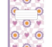 Hippie Flower Checkerboard Composition Notebook: Groovy Purple & White Checkered Notebook with Retro Flowers - Wide Ruled, 110 Pages, 8.5x11 in