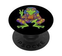 Hippie Frog Peace Hand Sign Tie Dye Retro 60s 70s Vintage PopSockets PopGrip Adhesivo