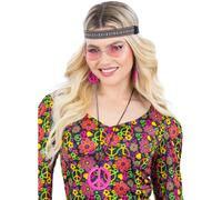 Hippie Gafas & Medallón con Símbolo de la Paz 1960s 60s Accesorio de Disfraz Kit