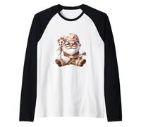 Hippie GNOME Men 70s Groovy Hippie Pants Funny Guitar Camiseta Manga Raglan