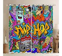 Hippie Graffiti Cortina de de habitación, Hip Hop Radio Rock Cortina Niños Niños Colorido GraffitiCortina Térmica Acuarela Arte Drapes,W46* L72