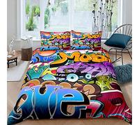 Hippie Graffiti Style Juego de Cama Hip Hop diseño Funda de edredón para niñospatrón Graffiti Funda de edredón de Calle Cultura temática cubrecama Funda de edredón King