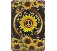 Hippie Imagine All The People Living Life in Peace - Letrero de metal de estaño para decoración de pared, divertida cita inspiradora, letrero vintage de estaño para el hogar, cafetería, bar, hombre