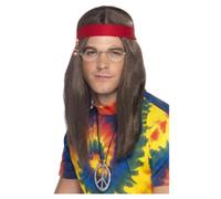 Hippie Kit de Accesorios Adultos 60s 70s Disfraz Kit Hombre Mujer Peluca + AC