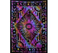 Hippie Mandala Sun and Moon Maditation Poster Tapiz para colgar en la pared, color morado indio, estrellas de sol ardiente, psicodélico, popular mística teñido anudado, manta de playa, 30 x 40 pulgadas