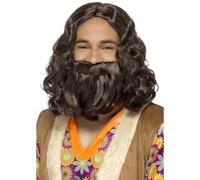 Hippie Peluca Hombre 60s 70s Disfraz Hippy Acessory Peluca + Barba Jesús Kit