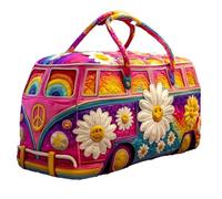 Hippie Van Quilted Duffle Bag,Hippie Journey Quilted Duffle Bag, Vintage Boho Canvas Weekender Travel Bags,Boho Floral Van Travel Weekender Bags for Travel Work Shopping Gym (06#,M (16"x8"x8"))