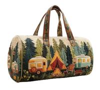 Hippie Van Quilted Duffle Bag,Hippie Journey Quilted Duffle Bag, Vintage Boho Canvas Weekender Travel Bags,Boho Floral Van Travel Weekender Bags for Travel Work Shopping Gym (04#,M (16"x8"x8"))