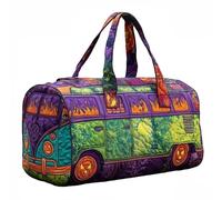 Hippie Van Quilted Duffle Bag,Hippie Journey Quilted Duffle Bag, Vintage Boho Canvas Weekender Travel Bags,Boho Floral Van Travel Weekender Bags for Travel Work Shopping Gym (02#,M (16"x8"x8"))