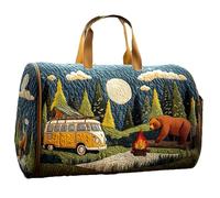 Hippie Van Quilted Duffle Bag - Vintage Floral Travel Weekender Bag for Women - Cute Quilted Overnight Handbag with Adjustable Strap - Retro Hippie Journey Gym Bag for Work & School (E)