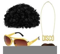 Hippie Wige Costume and Accessoriess Suit, Afro Waig | Funky Hiappie Cosstume with Wfig Sunglasses Necklace Mustache | Hippiee Accessories for 50/60/70s Theme Parties, Halloween Partides, Christmas