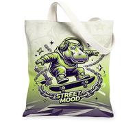 Hippo - Bolsa de lona para mujer, diseño urbano de arte callejero, cadenas de monopatín, color verde, lavable, reutilizable, bolsas de compras para compras, Verde, 13x15 Inch