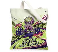 Hippo - Bolsa de lona para mujer, fiesta, retro, bola de discoteca, llamas, fiesta, verde, lavable, reutilizable, bolsas pequeñas, ideas para familiares, amigos, colegas, lectura, amor, 13 x 15