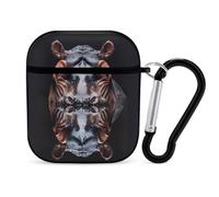 Hippo in The Water - Funda divertida compatible con AirPods 1 y 2, funda rígida protectora con llavero