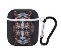 Hippo in The Water - Funda divertida compatible con AirPods 1 y 2, funda rígida protectora con llavero