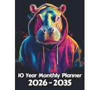 Hippopotamus 10 Year Monthly Planner: Large 120 Month Sunday to Saturday Calendar | Gift For People Who Love Safari Animals, Wildlife Lovers | Ideal ... and Busy Individuals | 8.5 x 11 Inches | v7