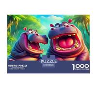 Hippopotamus Puzzles Imposible,desafío para Adultos Two Hippos Grin Widely in Lush Colorful Setting Entretenimiento Creativo 1000 Piezas Obra De Arte De Juego De para Adultos, Regalos A Partir De 14