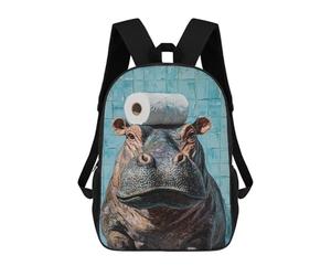 Hippopotamus with Toilet Paper Roll on Head Mochila Escolar Ligera Mochila Escolar De Día Mochila Para Libros Para La Universidad Para Acampar Aventuras Al Aire Libre Y Viajes Diarios 17inch