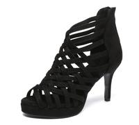HIPPOSEUS Botas de Baile Latino en Plataforma para Mujeres Dedos Abiertos Salsa Tango Bachata Heels Dance Shoes Negro Talon 8.5 cm,Modelo D33,EU 40