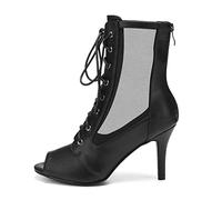 HIPPOSEUS Botines de Baile para Mujer Zapatos de Baile con Cordones y Cremallera Trasera Altura del tacón 8,5 cm,Negro,39 EU
