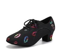 HIPPOSEUS Mujer Zapatos de práctica de Baile Latino con Lace up Zapatos de Baile de Jazz de Tacon Bajo Huella de Labios,Colorido,43 EU