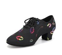 HIPPOSEUS Mujer Zapatos de práctica de Baile Latino con Lace up Zapatos de Baile de Jazz de Tacon Bajo Huella de Labios,Colorido,38 EU