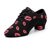 HIPPOSEUS Mujer Zapatos de práctica de Baile Latino Negros con Lace up de Tacon Bajo para Principiantes y Profesores de Danza,42 EU