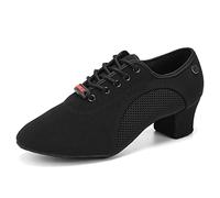 HIPPOSEUS Mujer Zapatos de práctica de Baile Latino Negros con Lace up de Tacon Bajo para Principiantes y Profesores de Danza,44 EU