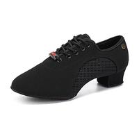 HIPPOSEUS Mujer Zapatos de práctica de Baile Latino Negros con Lace up de Tacon Bajo para Principiantes y Profesores de Danza,40 EU