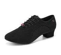HIPPOSEUS Mujer Zapatos de práctica de Baile Latino Negros con Lace up de Tacon Bajo para Principiantes y Profesores de Danza,37 EU