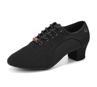 HIPPOSEUS Mujer Zapatos de práctica de Baile Latino Negros con Lace up de Tacon Bajo para Principiantes y Profesores de Danza,41 EU